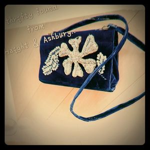 VINTAGE Purse Blue Velvet